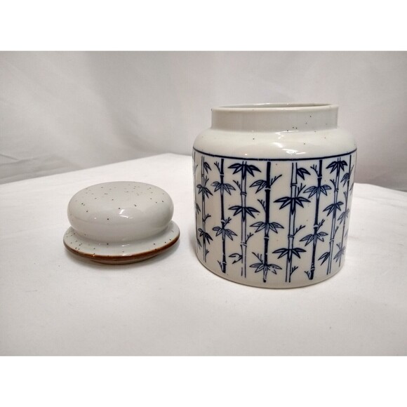 Vintage Takahashi Porcelain Jar Bamboo Design w/ Lid Made in Japan - Picture 2 of 13